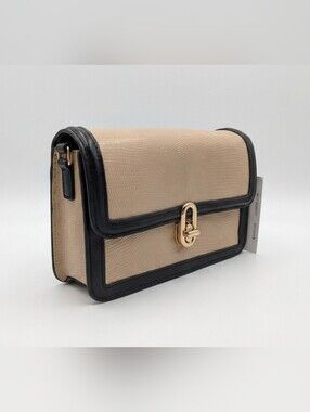 NWT Jules Kae Mia Crossbody Bag Beige Black Gold Vegan Leather